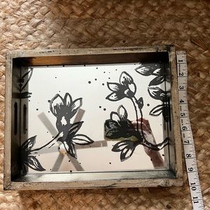 Cute Glass Floral Design Wooden Tray
